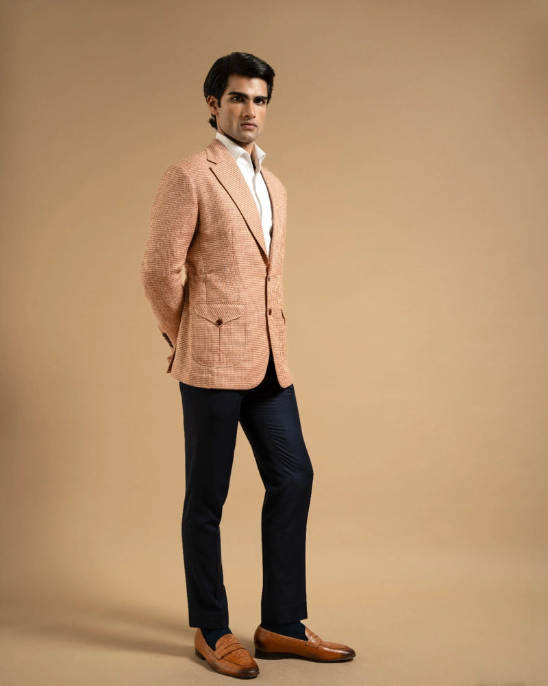 Peach Houndstooth Linen Blazer Gargee