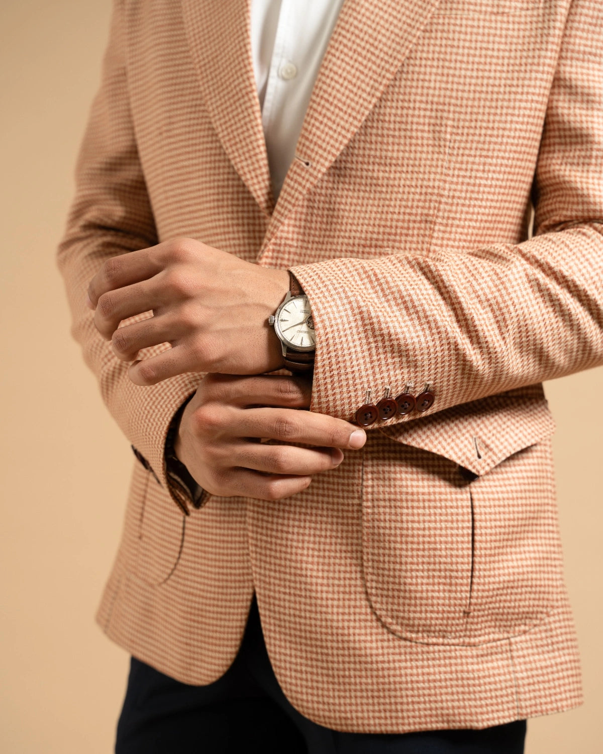 Peach Houndstooth Linen Blazer Gargee