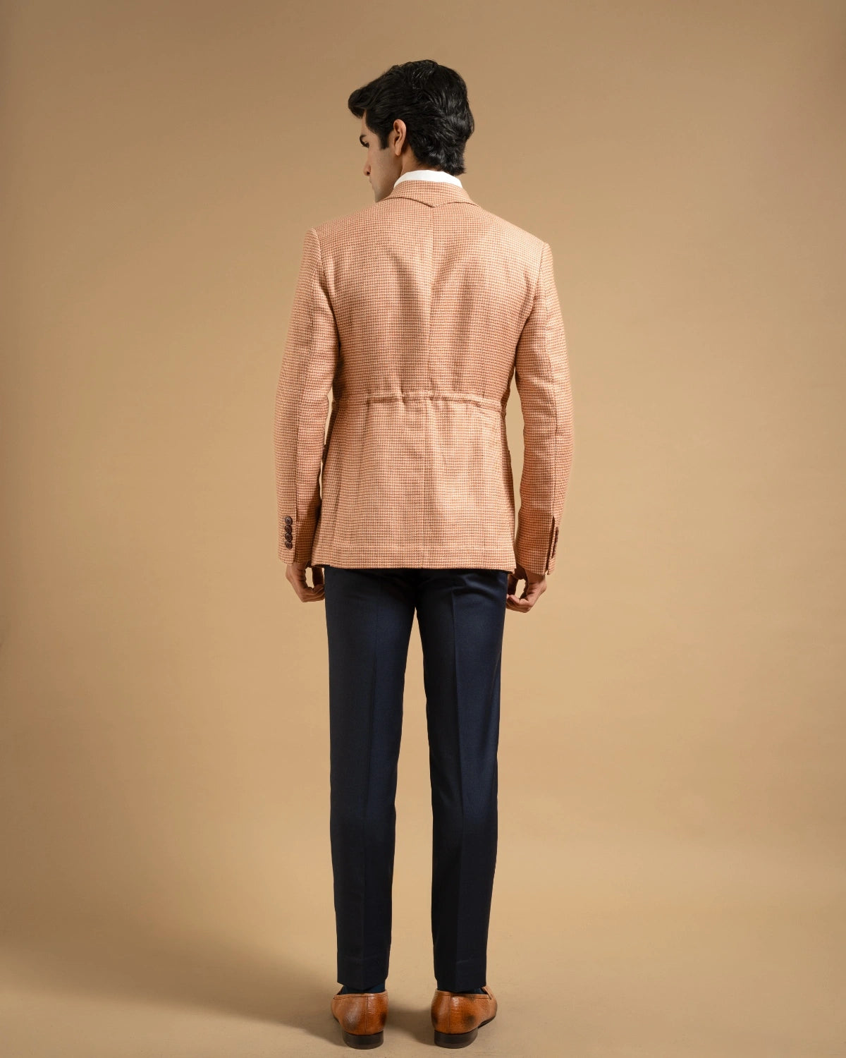 Peach Houndstooth Linen Blazer Gargee