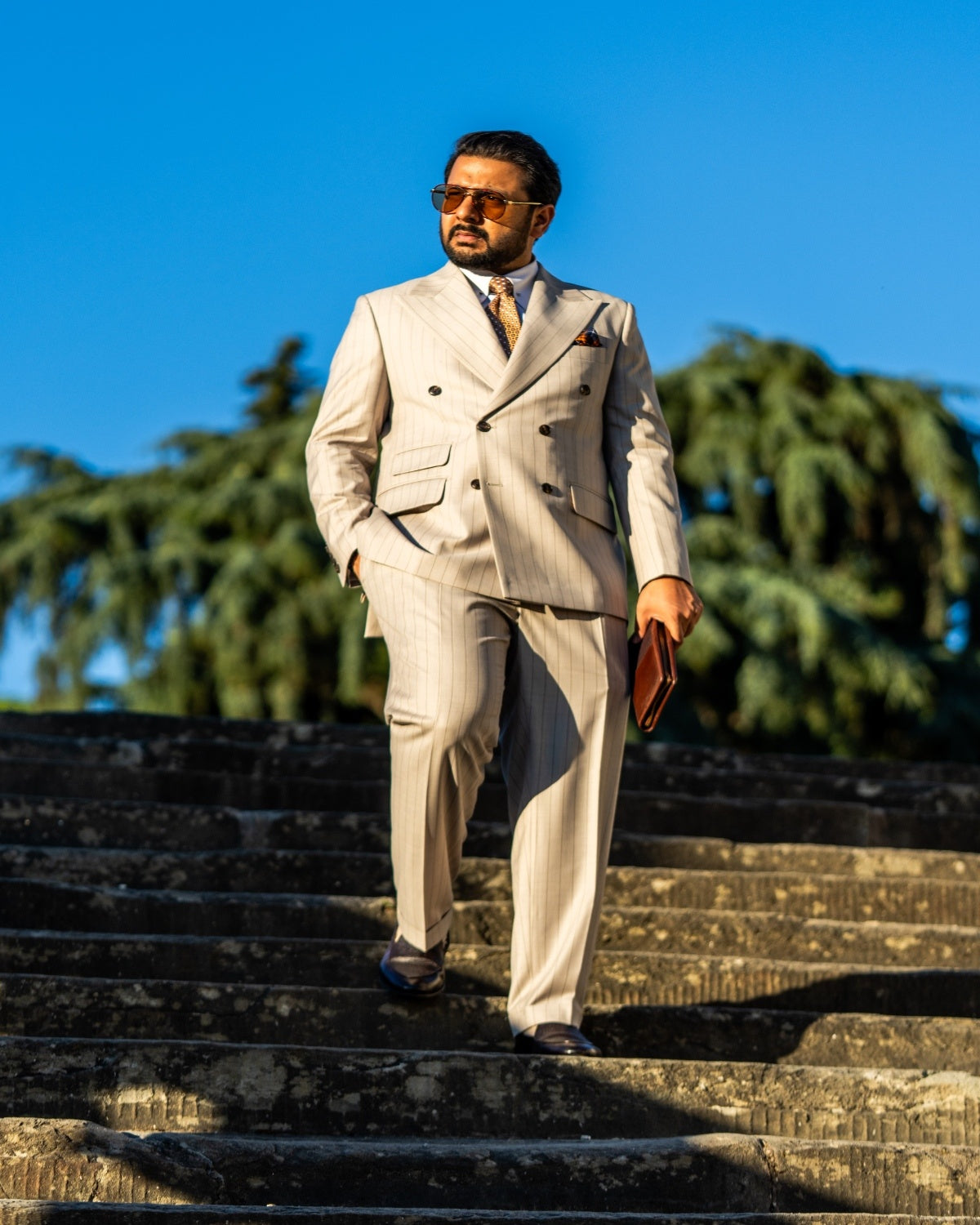 Ivory Pinstripe Double-Breasted Suit Gargee