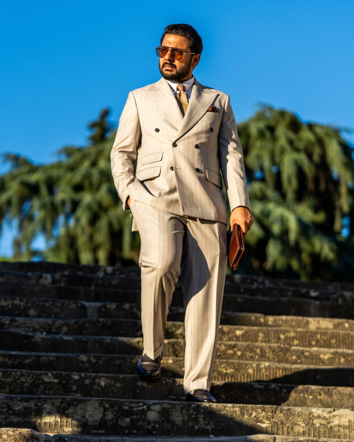Ivory Pinstripe Double-Breasted Suit Gargee