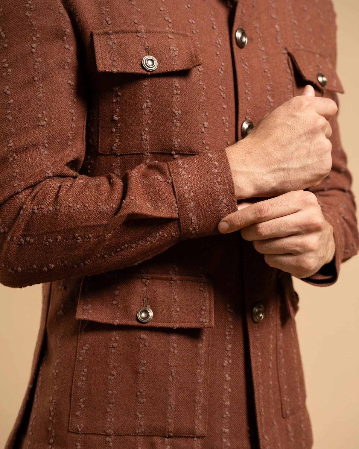 Rust Textured Cotton Blend Utility Shacket Gargee