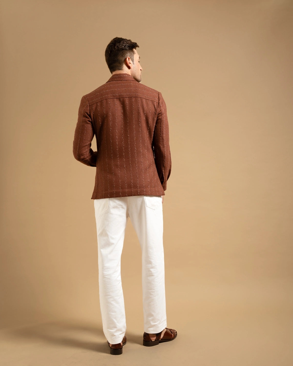Rust Textured Cotton Blend Utility Shacket Gargee