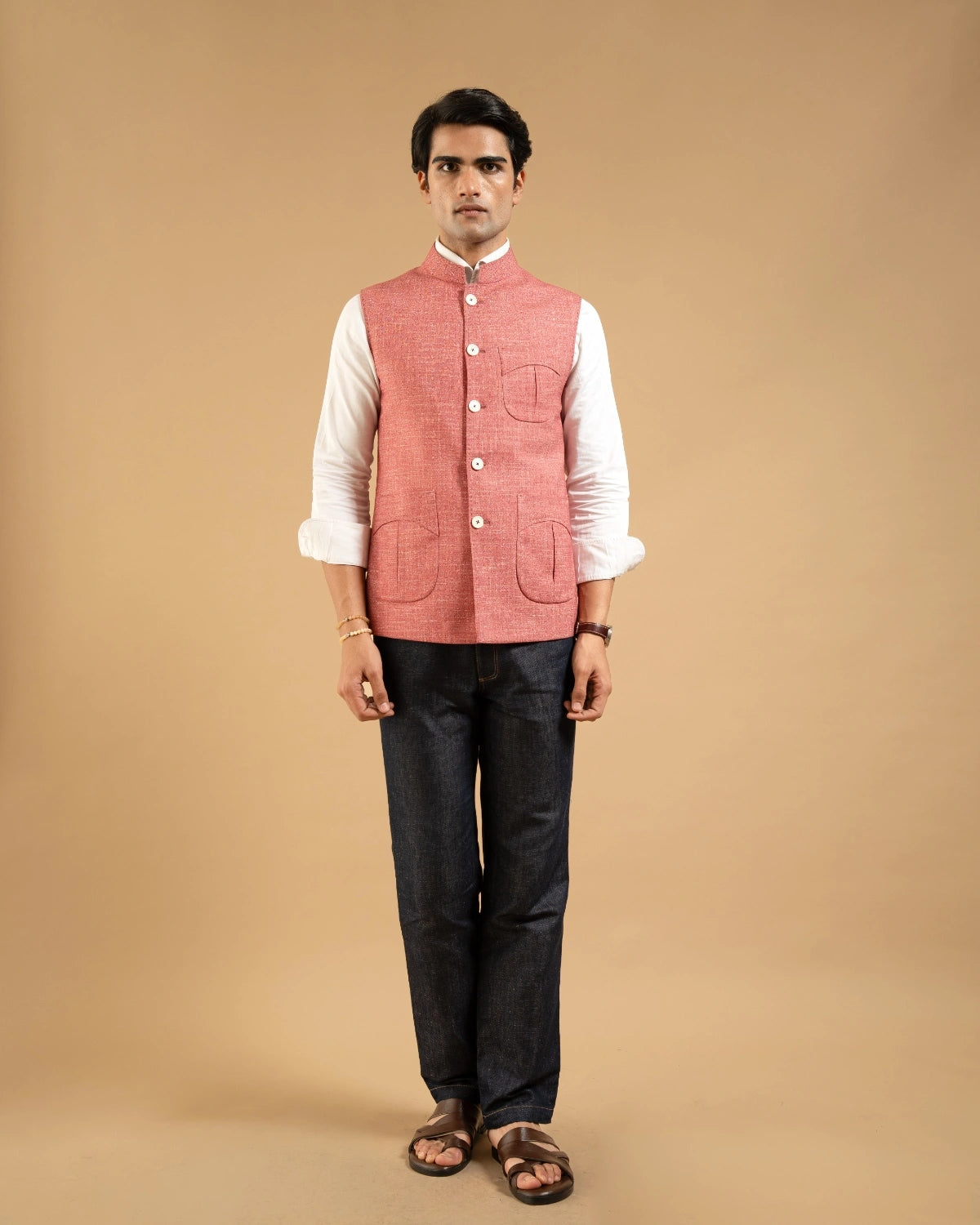 Rust Textured Patch Pocket Down-Vest Gargee