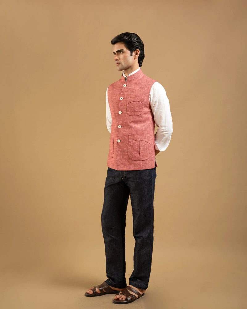 Rust Textured Patch Pocket Down-Vest Gargee