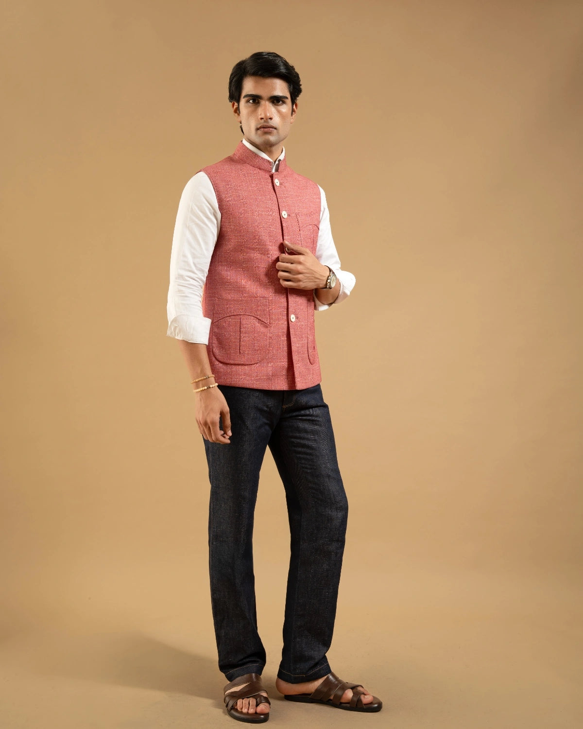 Rust Textured Patch Pocket Down-Vest Gargee