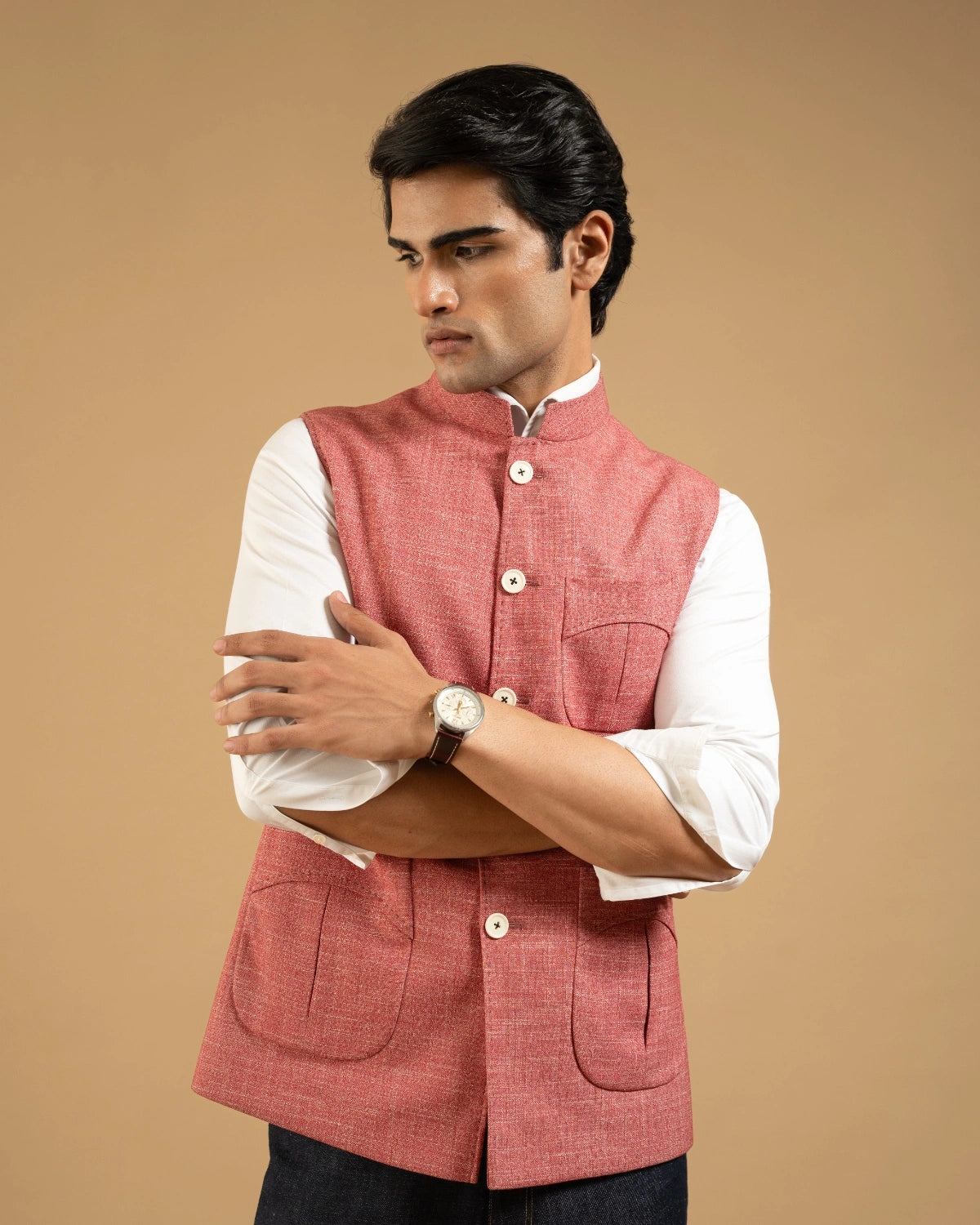 Rust Textured Patch Pocket Down-Vest Gargee