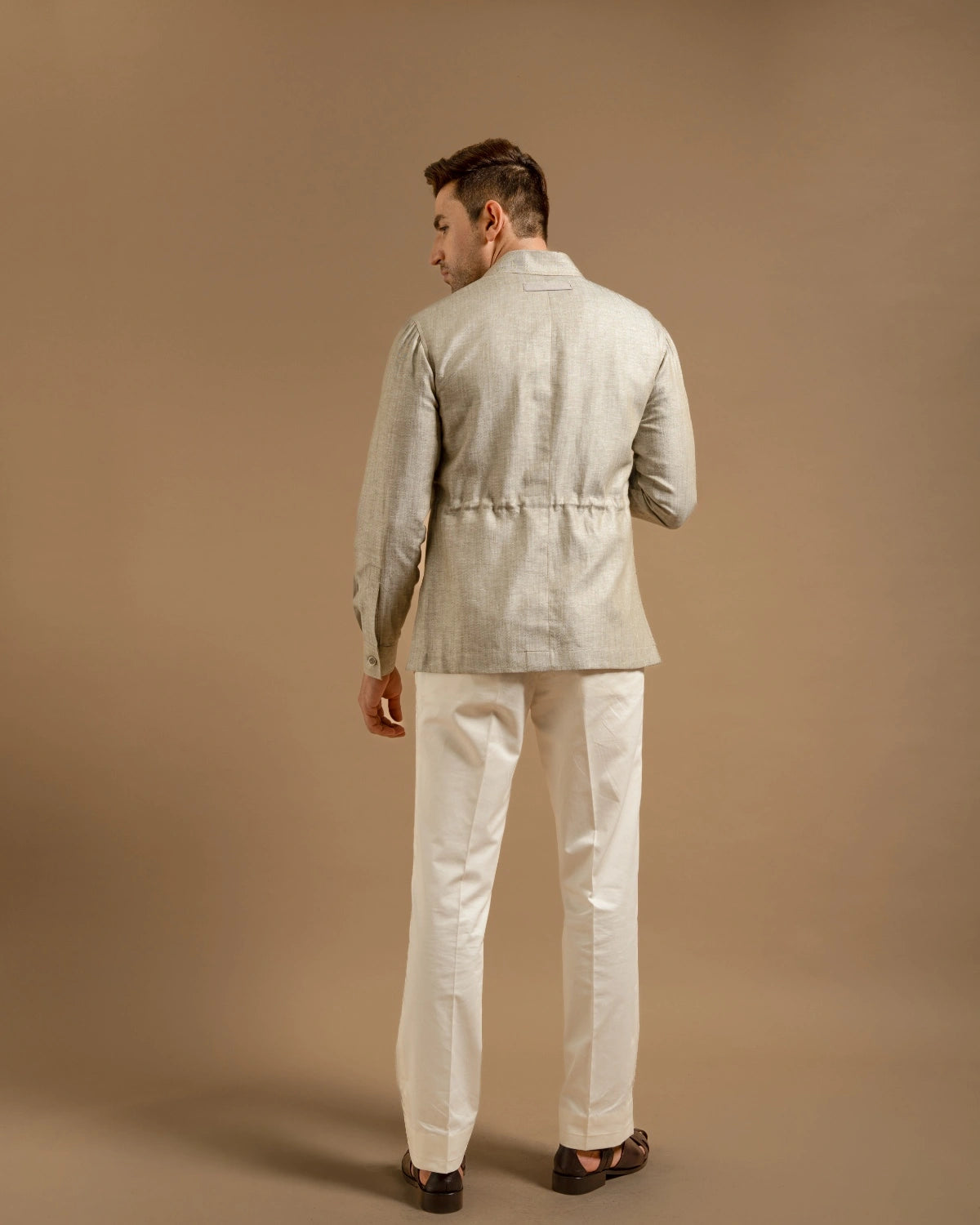 Sage Grey Linen Zip-Front Jacket Gargee