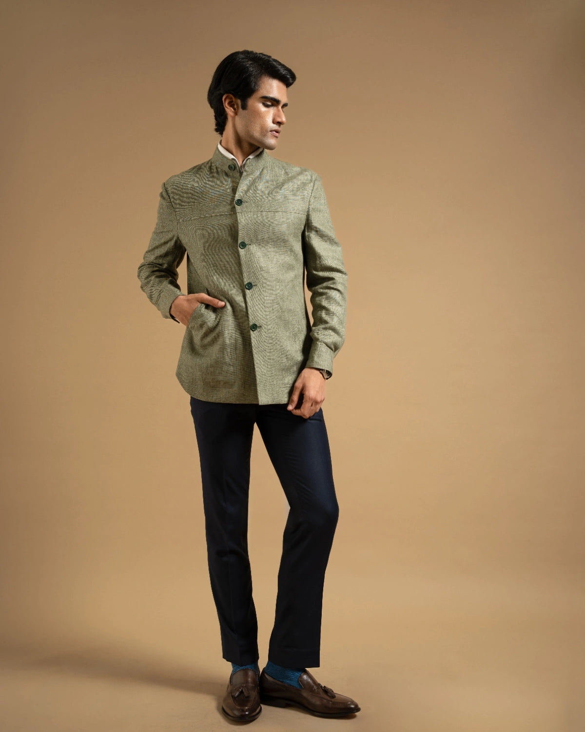 Sage Linen Structured Shacket Gargee
