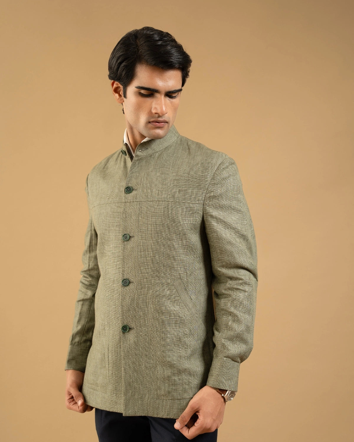 Sage Linen Structured Shacket Gargee