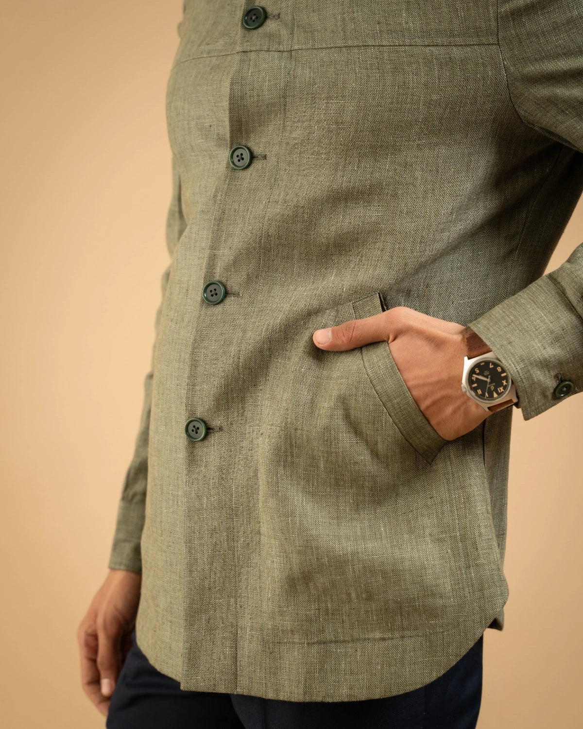 Sage Linen Structured Shacket Gargee