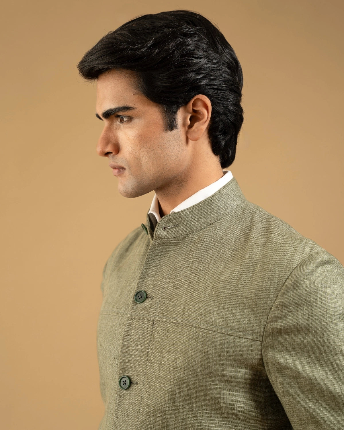 Sage Linen Structured Shacket Gargee