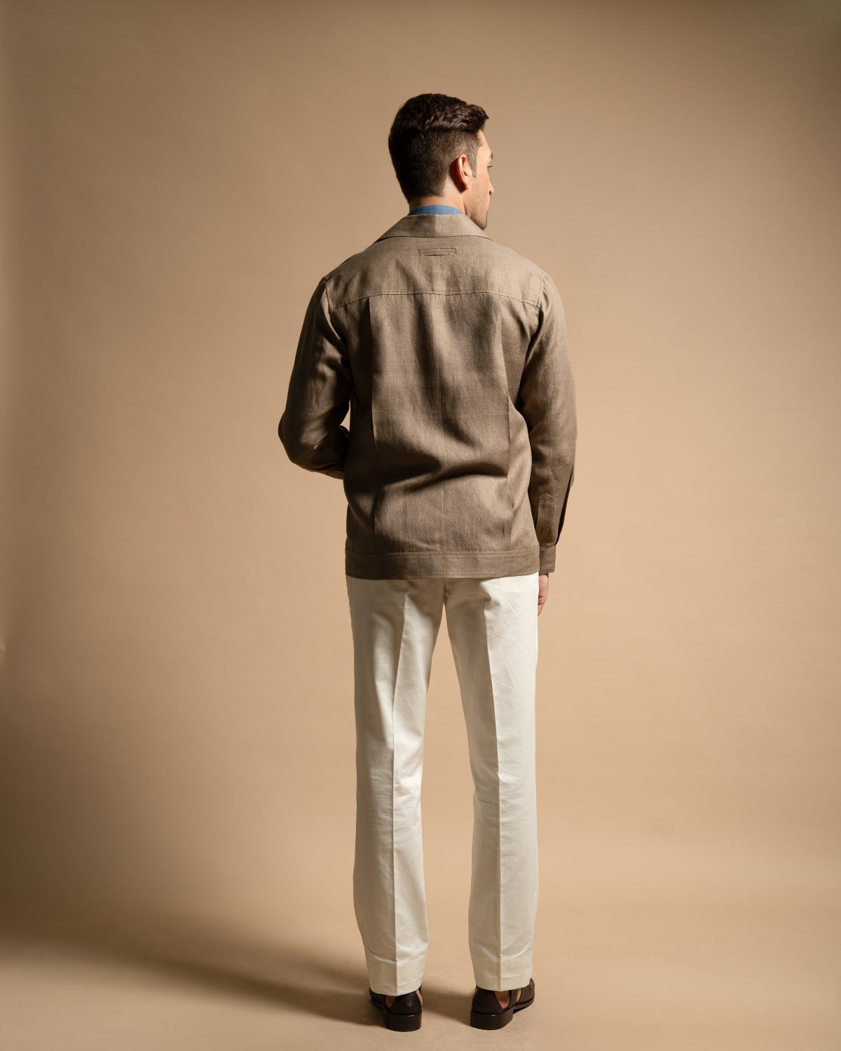 Sand Beige Linen Pocket Shacket Gargee