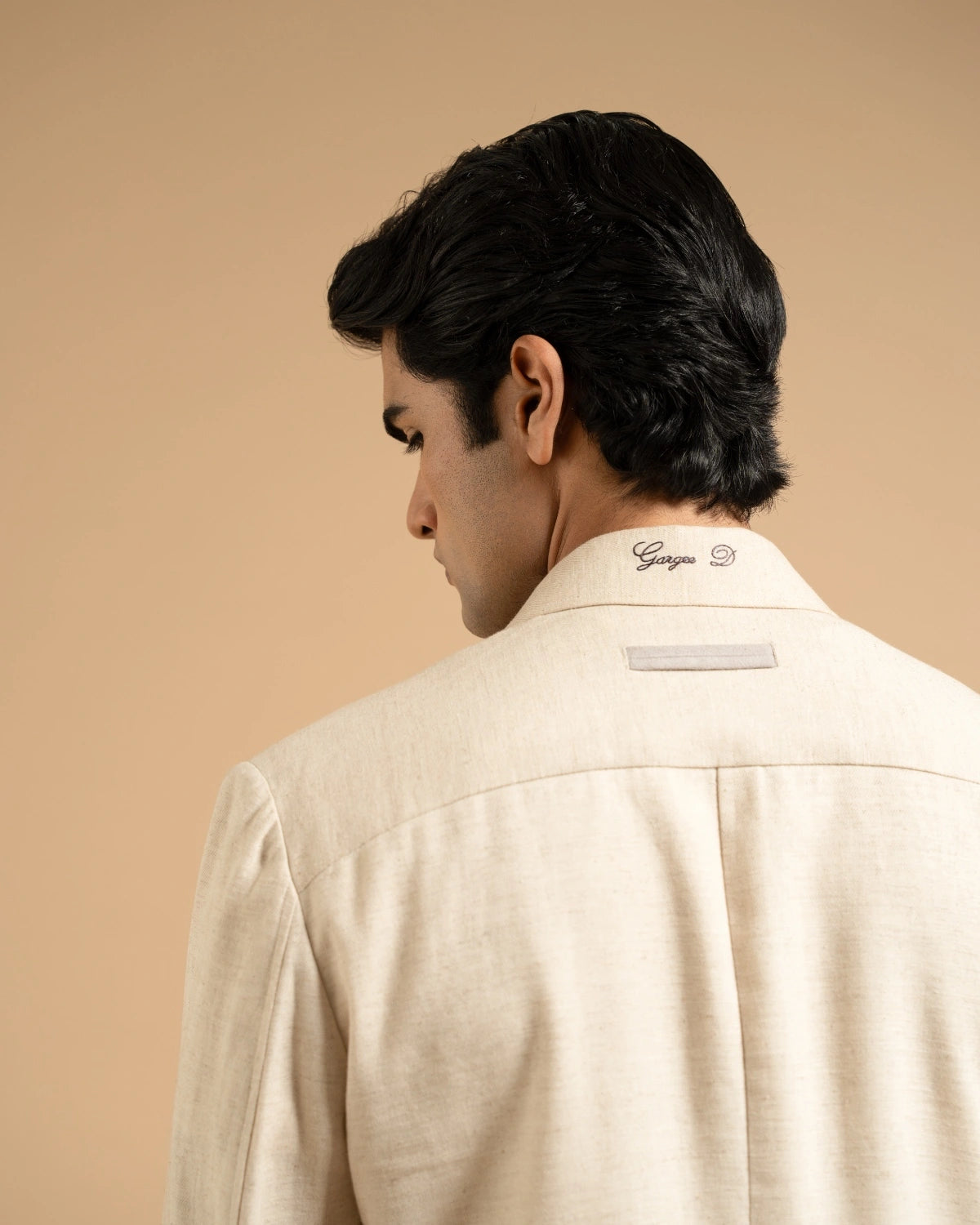 Sand Cotton Blend Zip-Front Utility Jacket Gargee