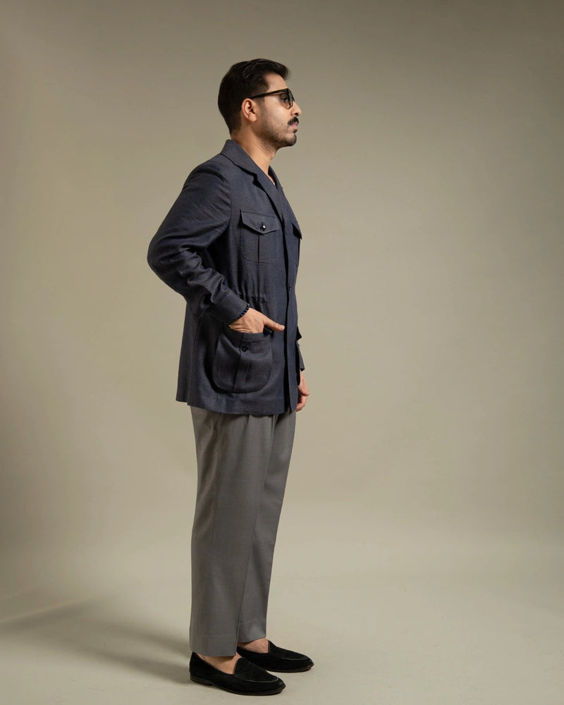 Blue Grey Linen Utility Shacket Gargee
