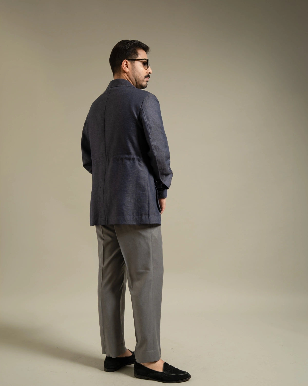 Blue Grey Linen Utility Shacket Gargee