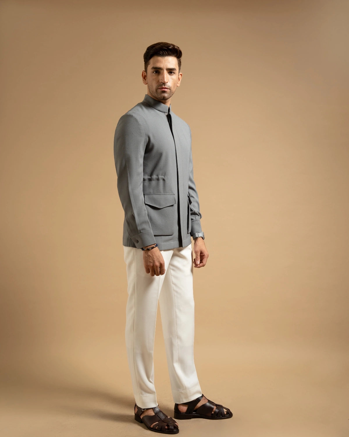 Steel Grey Structured Bandhgala Style Jacket Gargee