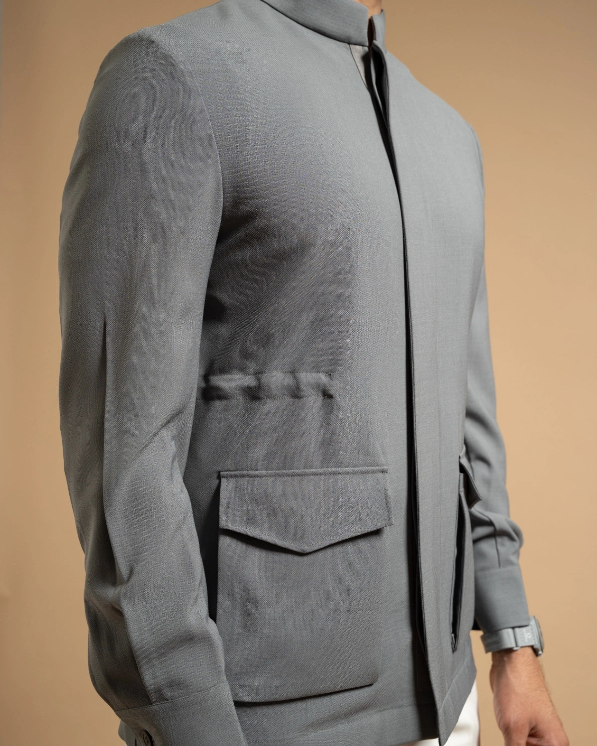 Steel Grey Structured Bandhgala Style Jacket Gargee