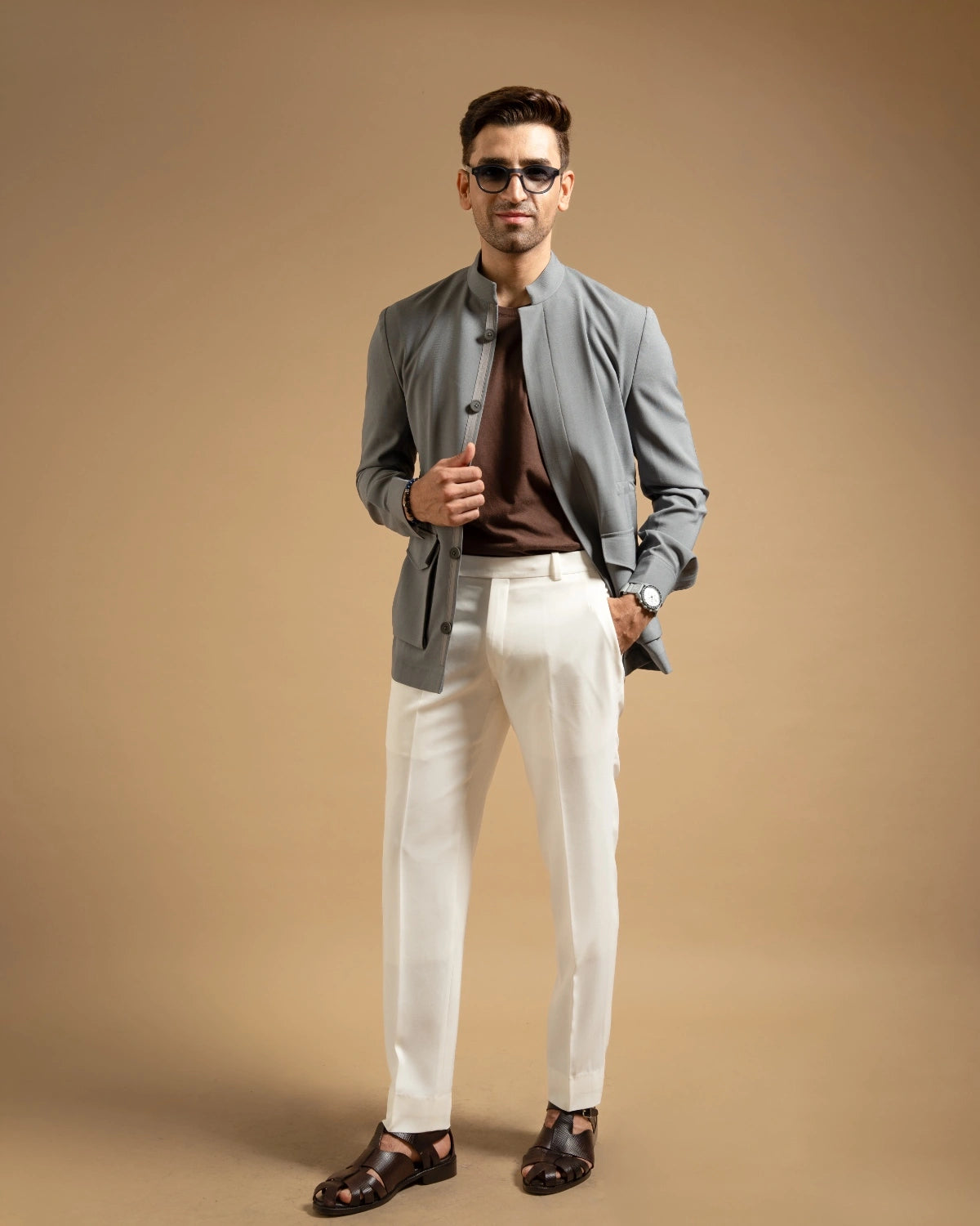 Steel Grey Structured Bandhgala Style Jacket Gargee