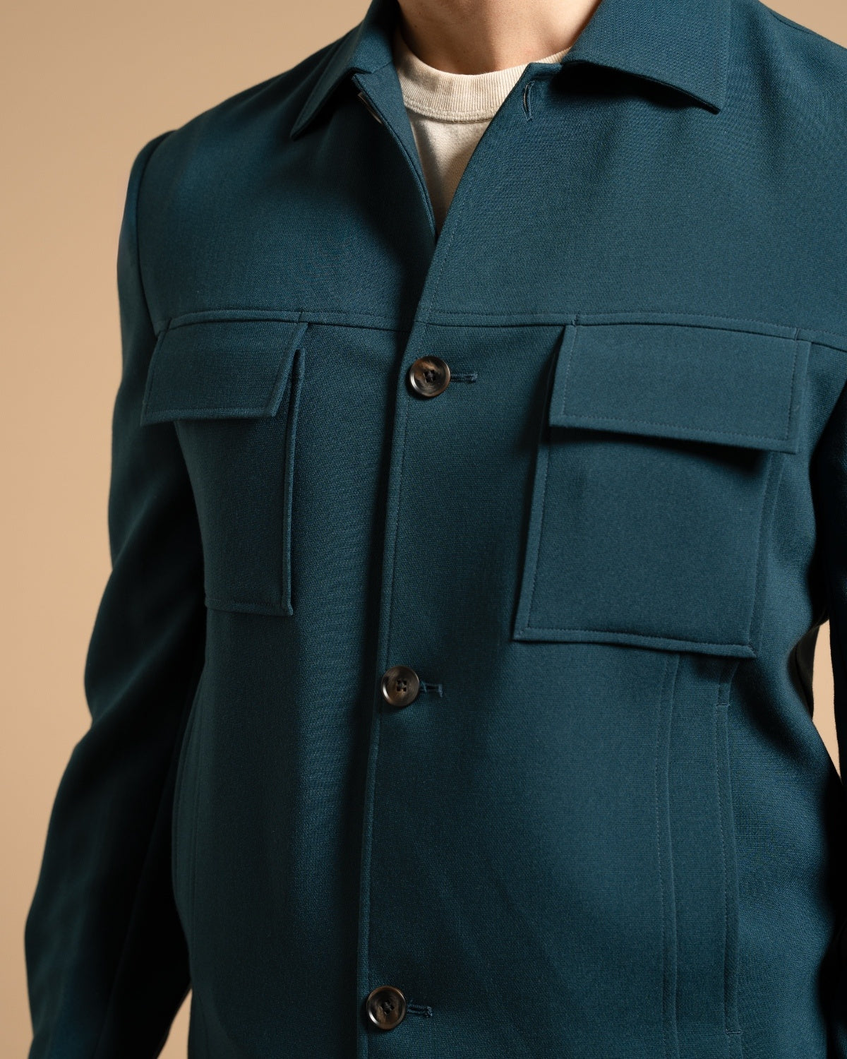 Teal Stretchable Utility Shacket Gargee