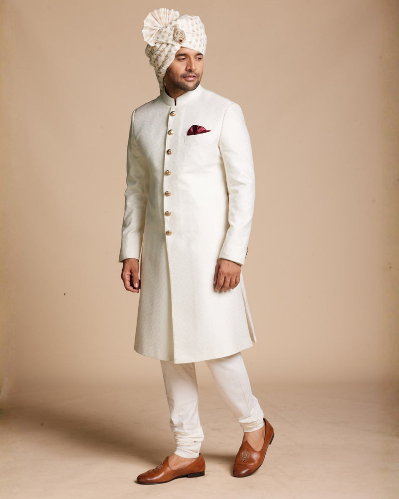 Ivory Classic Jacquard Sherwani Set Gargee