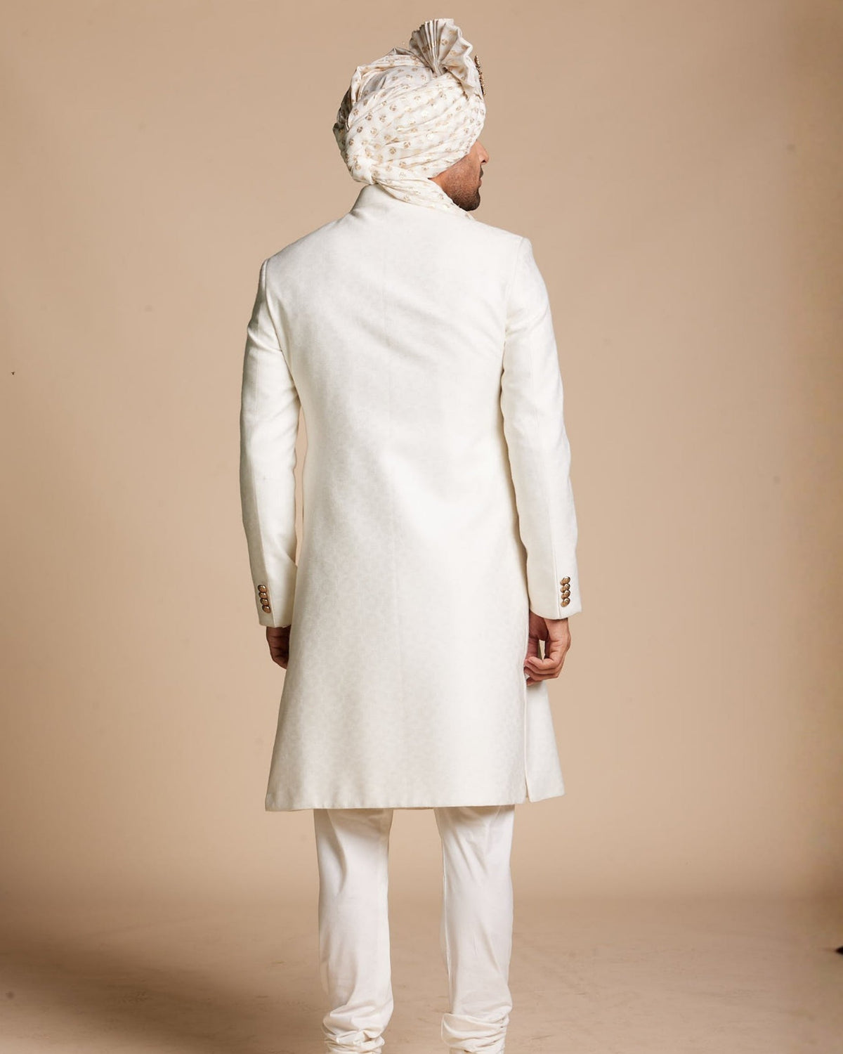 Ivory Classic Jacquard Sherwani Set Gargee