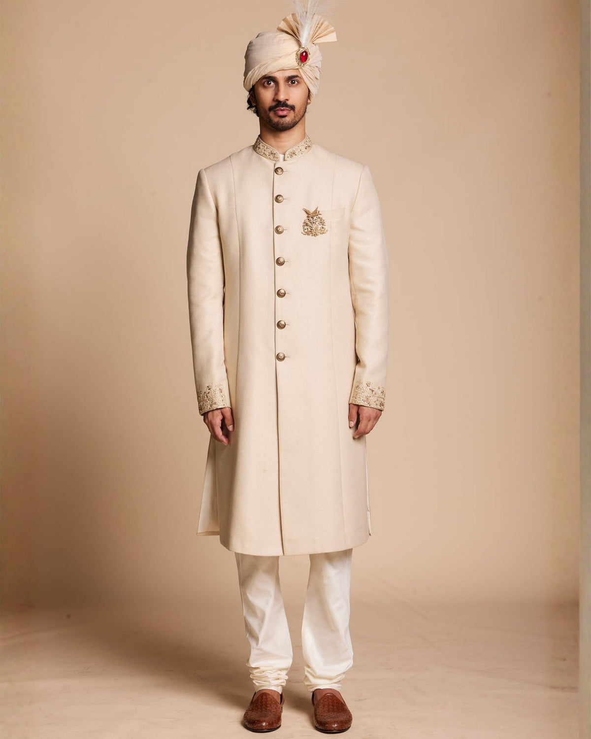 Classic Gold Embroidered Sherwani Set Gargee