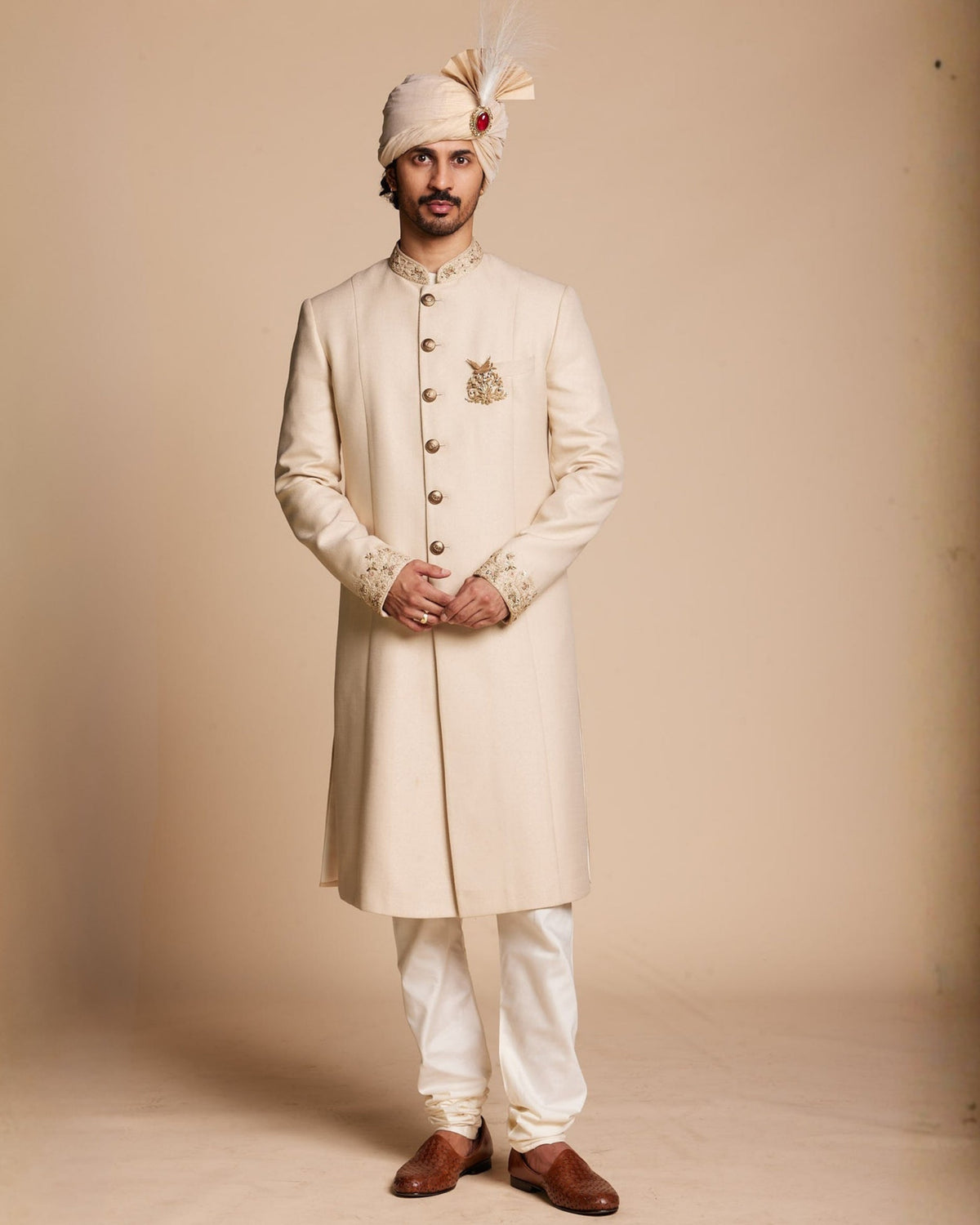 Classic Gold Embroidered Sherwani Set Gargee