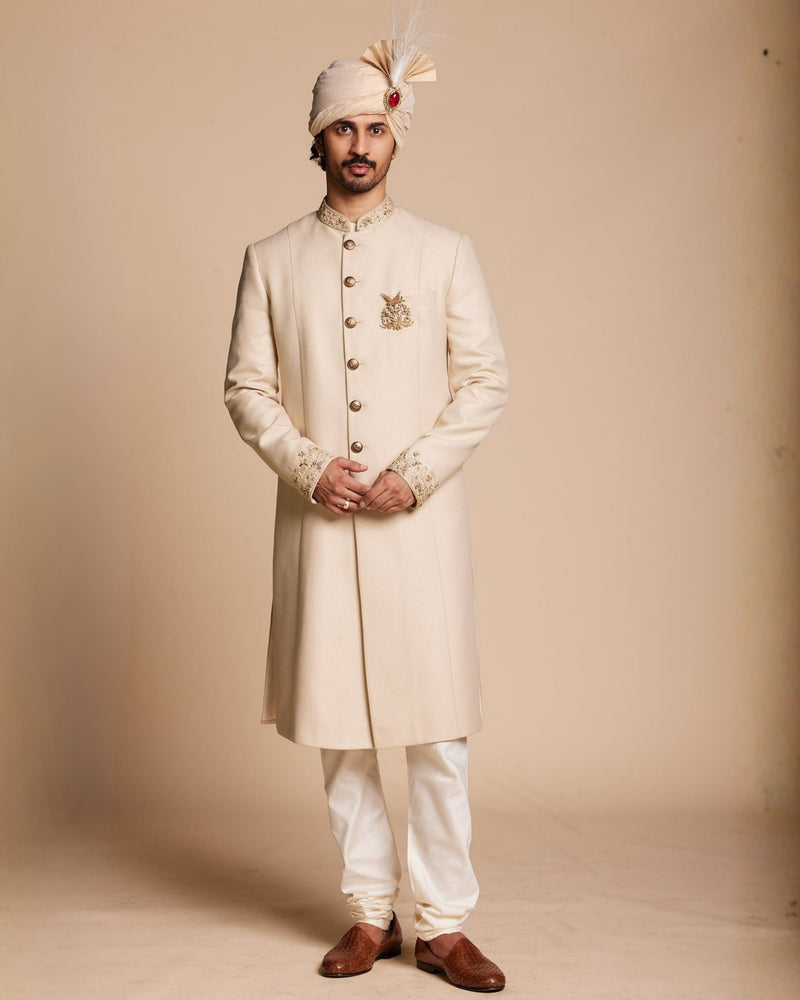 Classic Gold Embroidered Sherwani Set Gargee