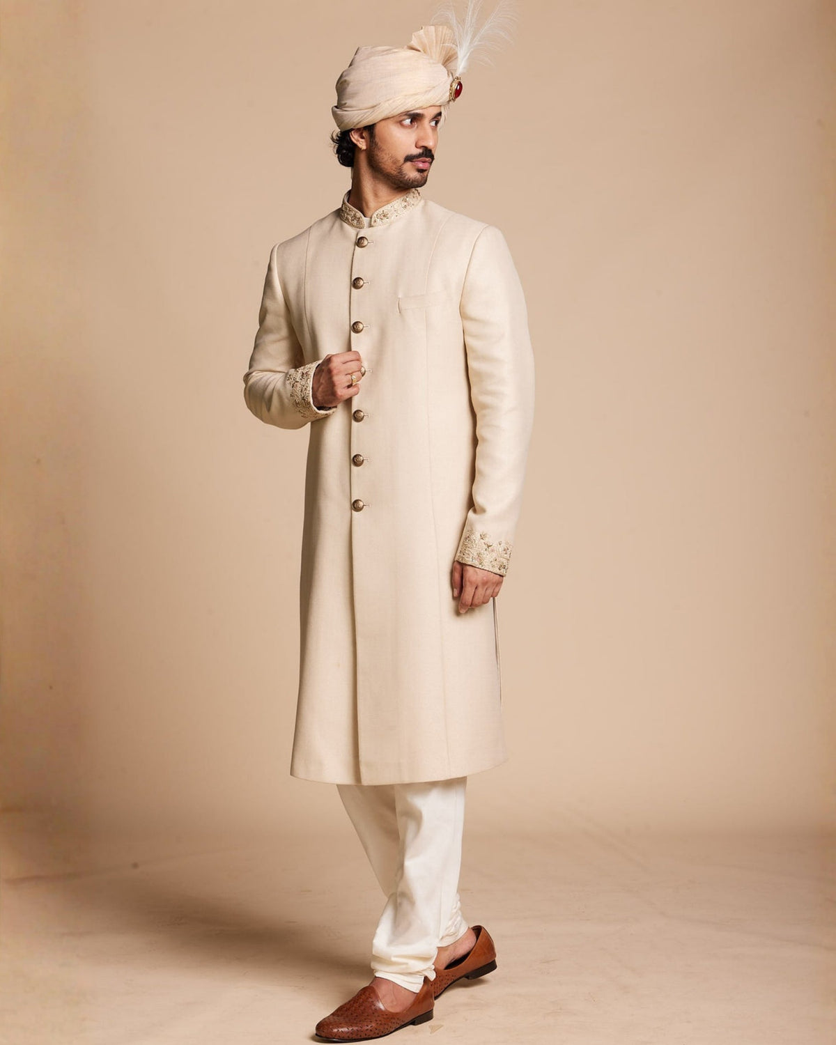 Classic Gold Embroidered Sherwani Set Gargee