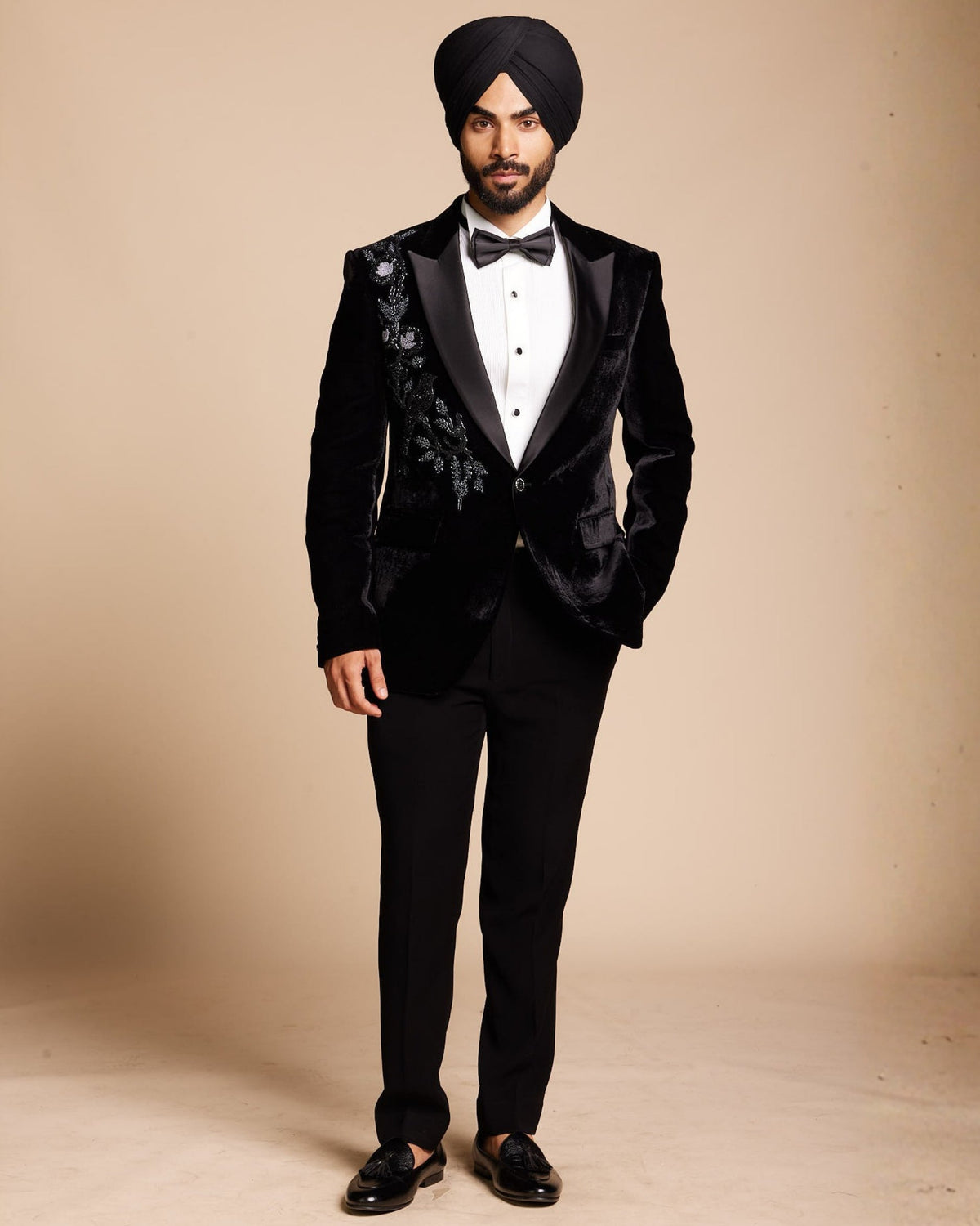 Black Floral Embroidered Tuxedo Gargee