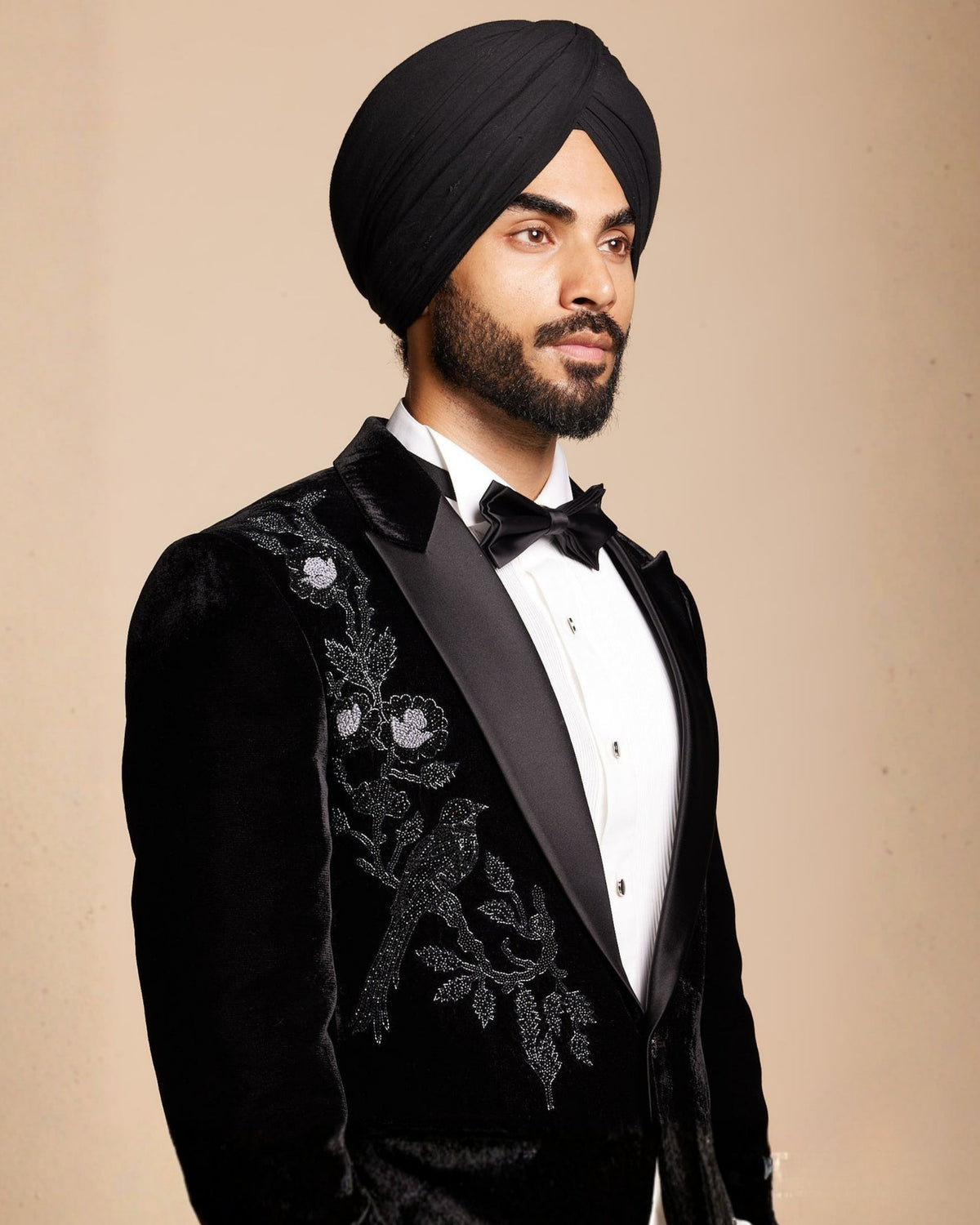 Black Floral Embroidered Tuxedo Gargee