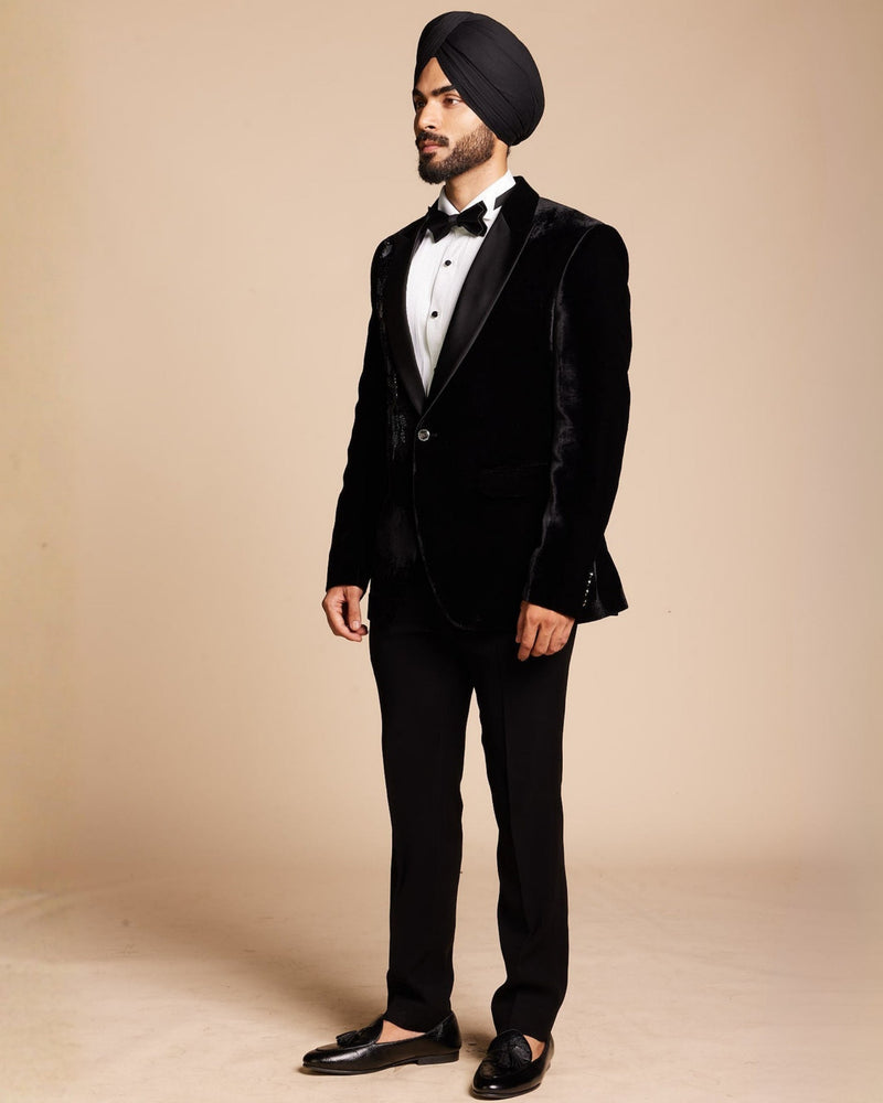 Black Floral Embroidered Tuxedo Gargee