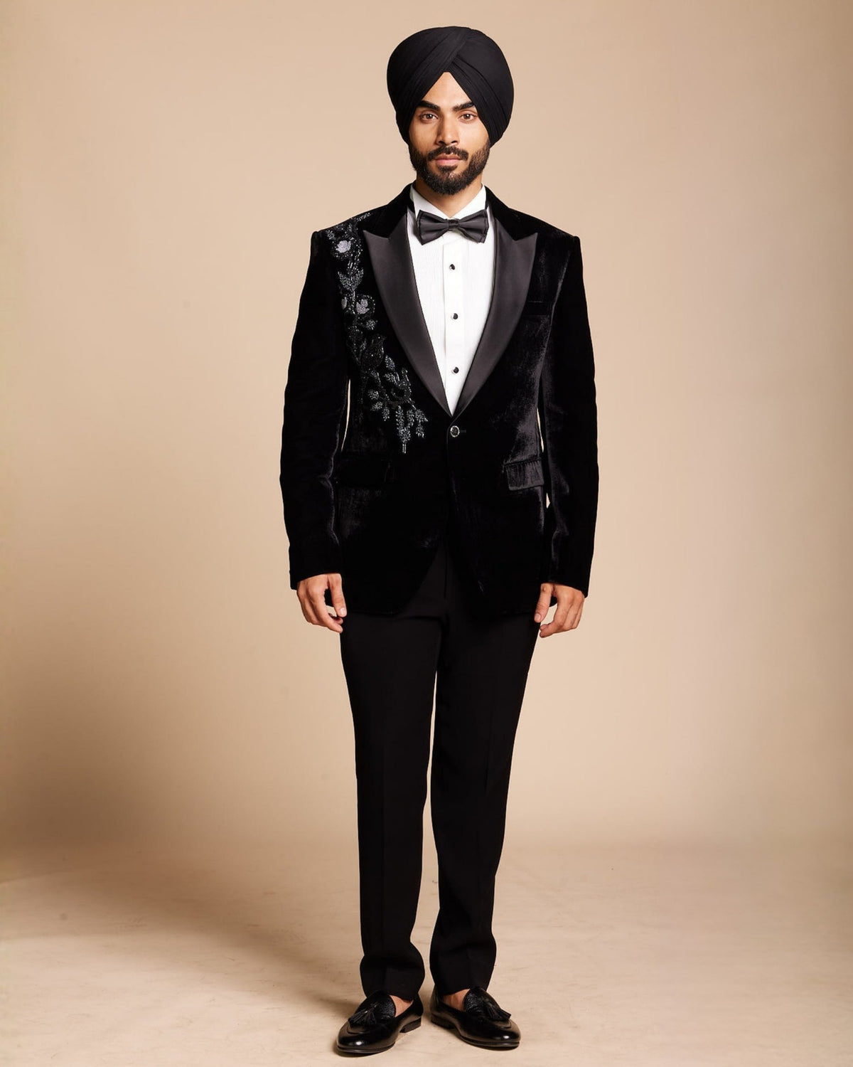 Black Floral Embroidered Tuxedo Gargee