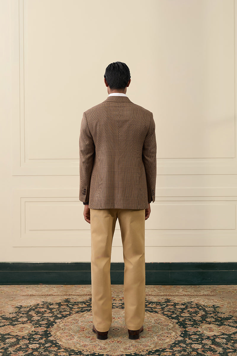 Camel Glen Plaid Single-Breasted Blazer Gargee