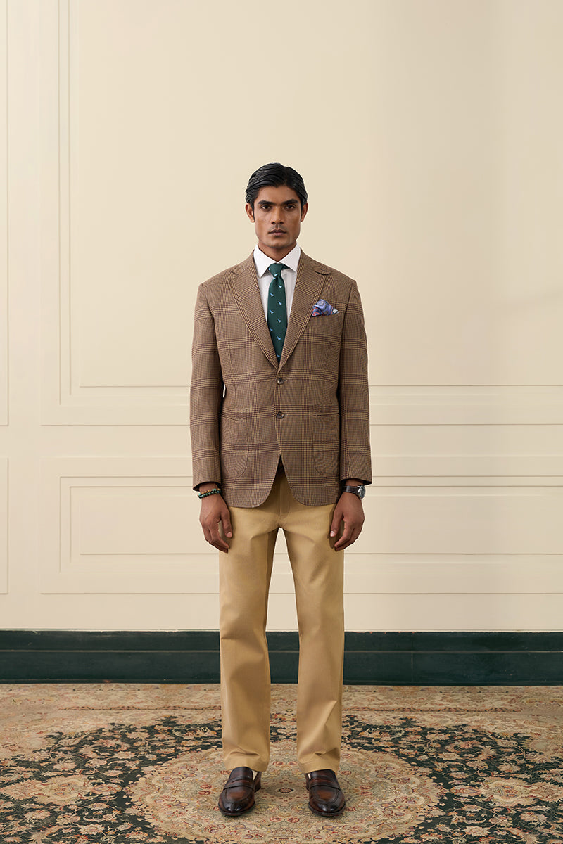 Camel Glen Plaid Single-Breasted Blazer Gargee