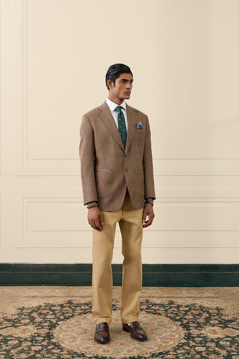 Camel Glen Plaid Single-Breasted Blazer Gargee