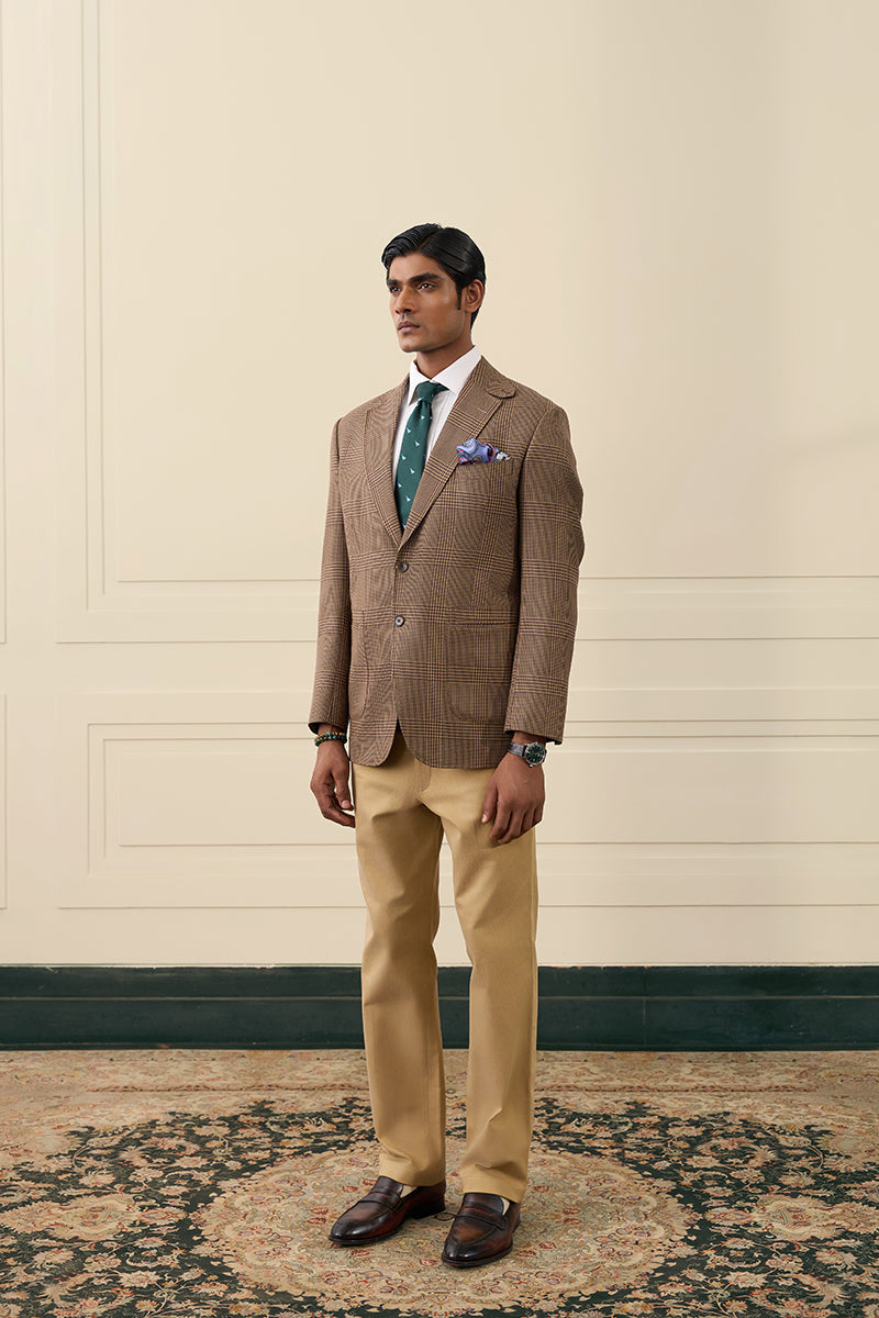 Camel Glen Plaid Single-Breasted Blazer Gargee