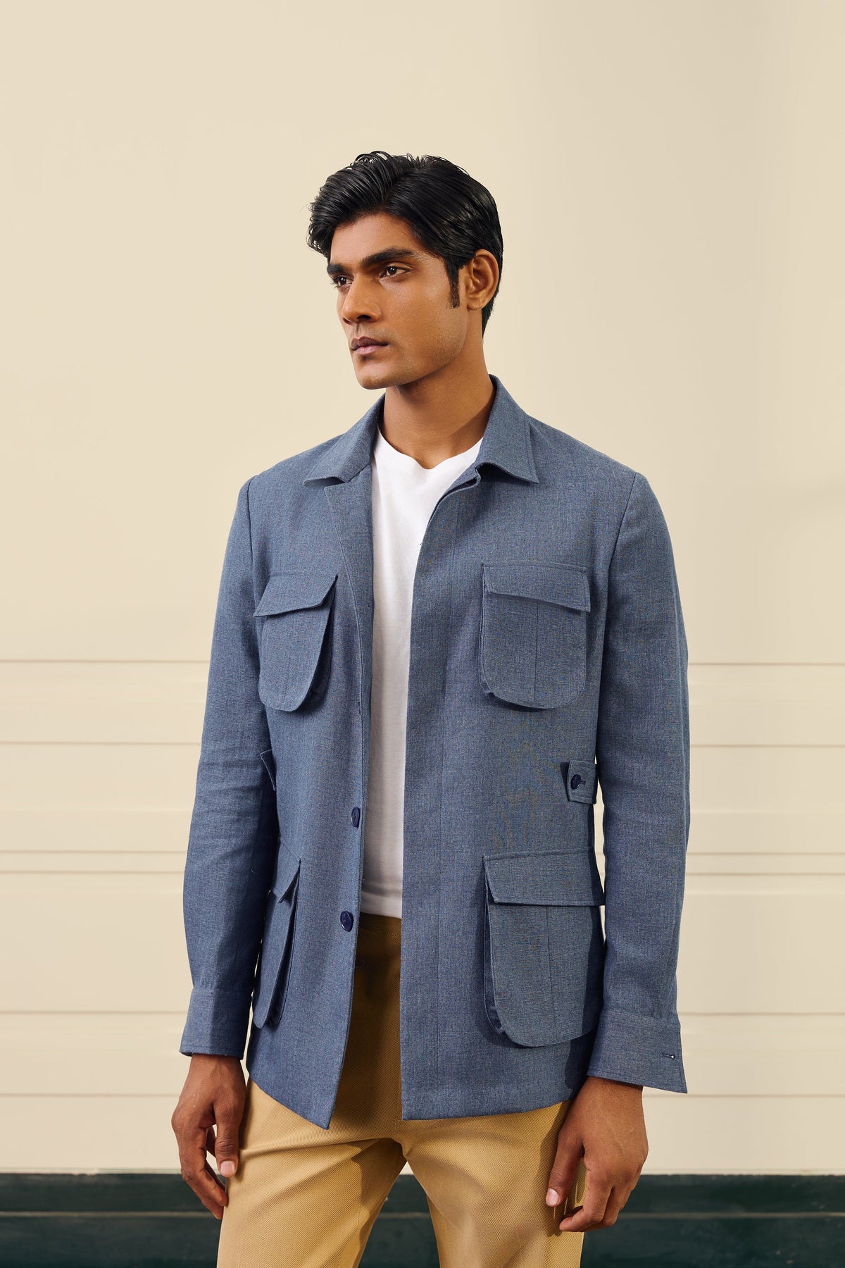 Blue Cotton Denim Shacket Gargee