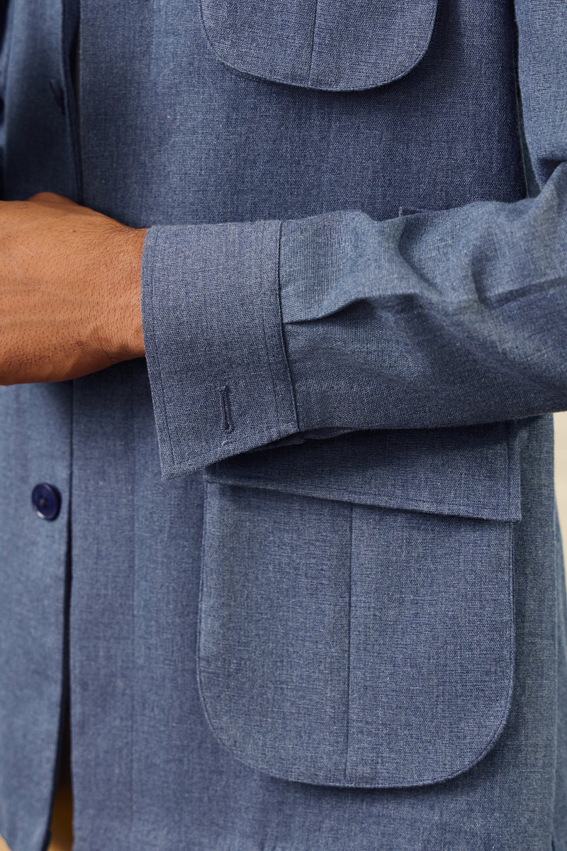 Blue Cotton Denim Shacket Gargee