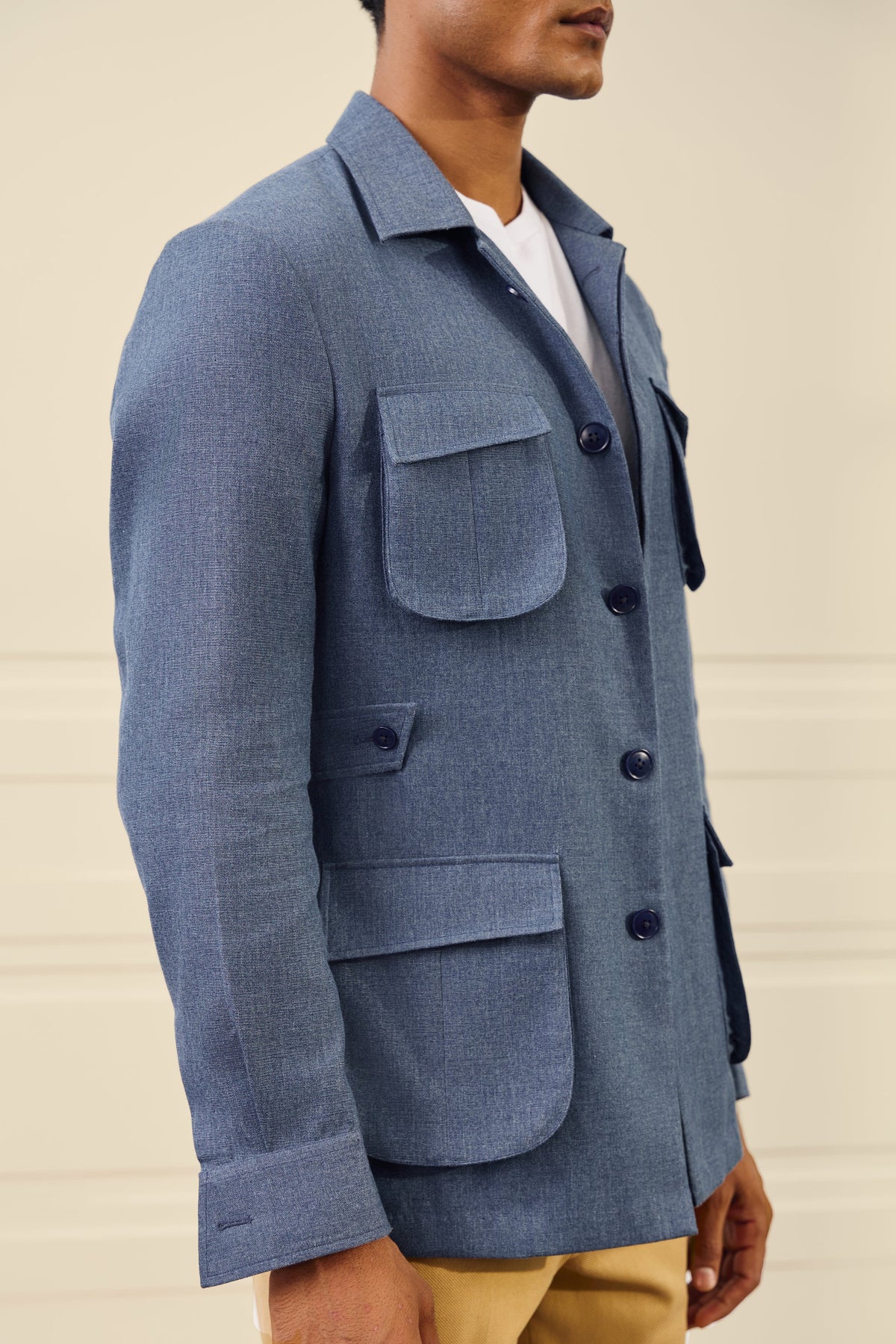Blue Cotton Denim Shacket Gargee