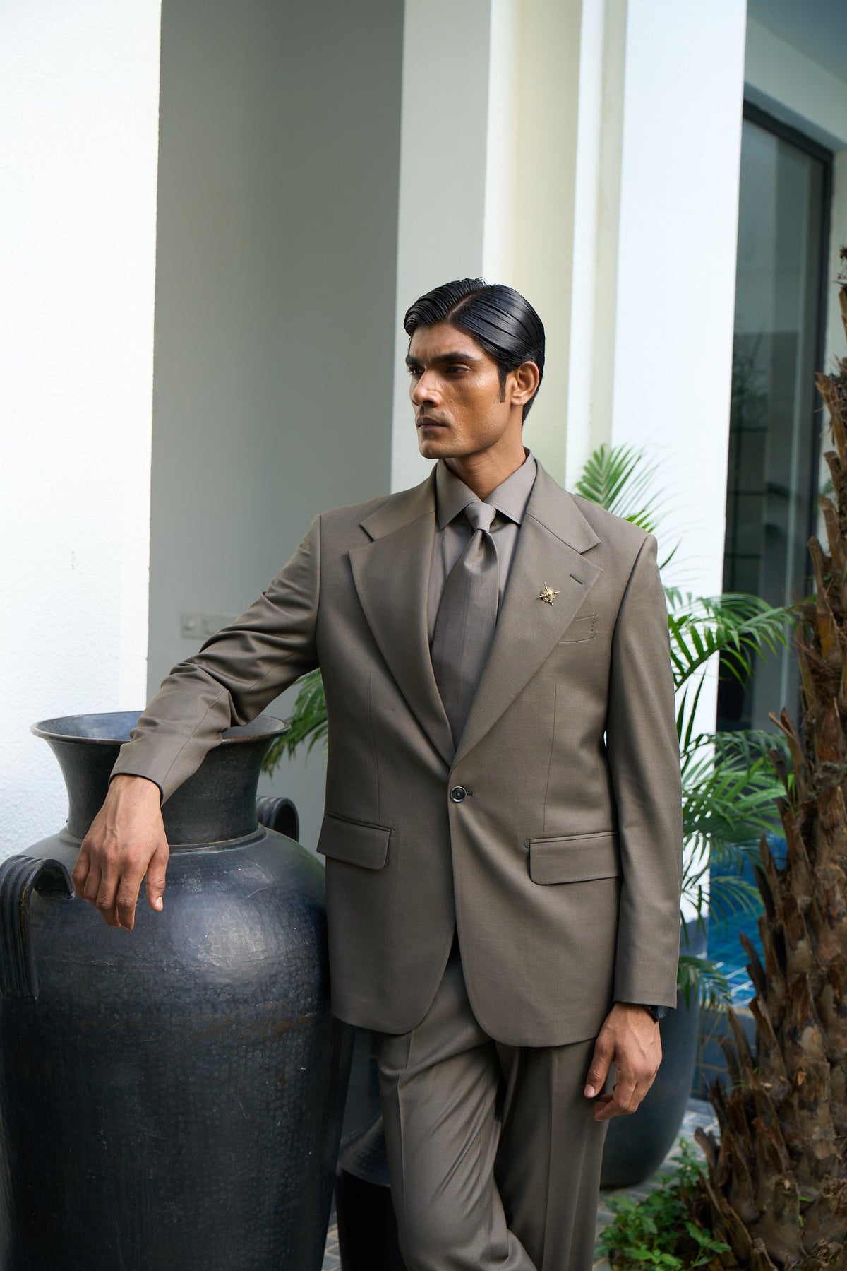 Olive Monotone Tailored Suit Gargee