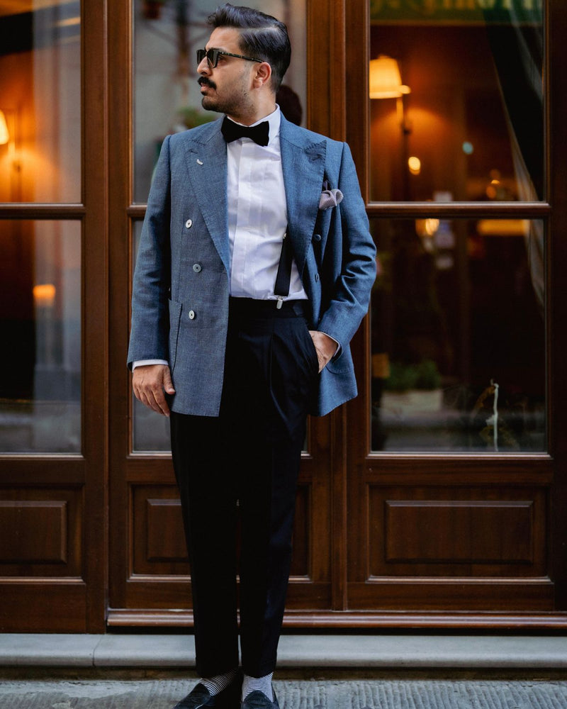 Teal Blue Double-Breasted Evening Blazer Gargee