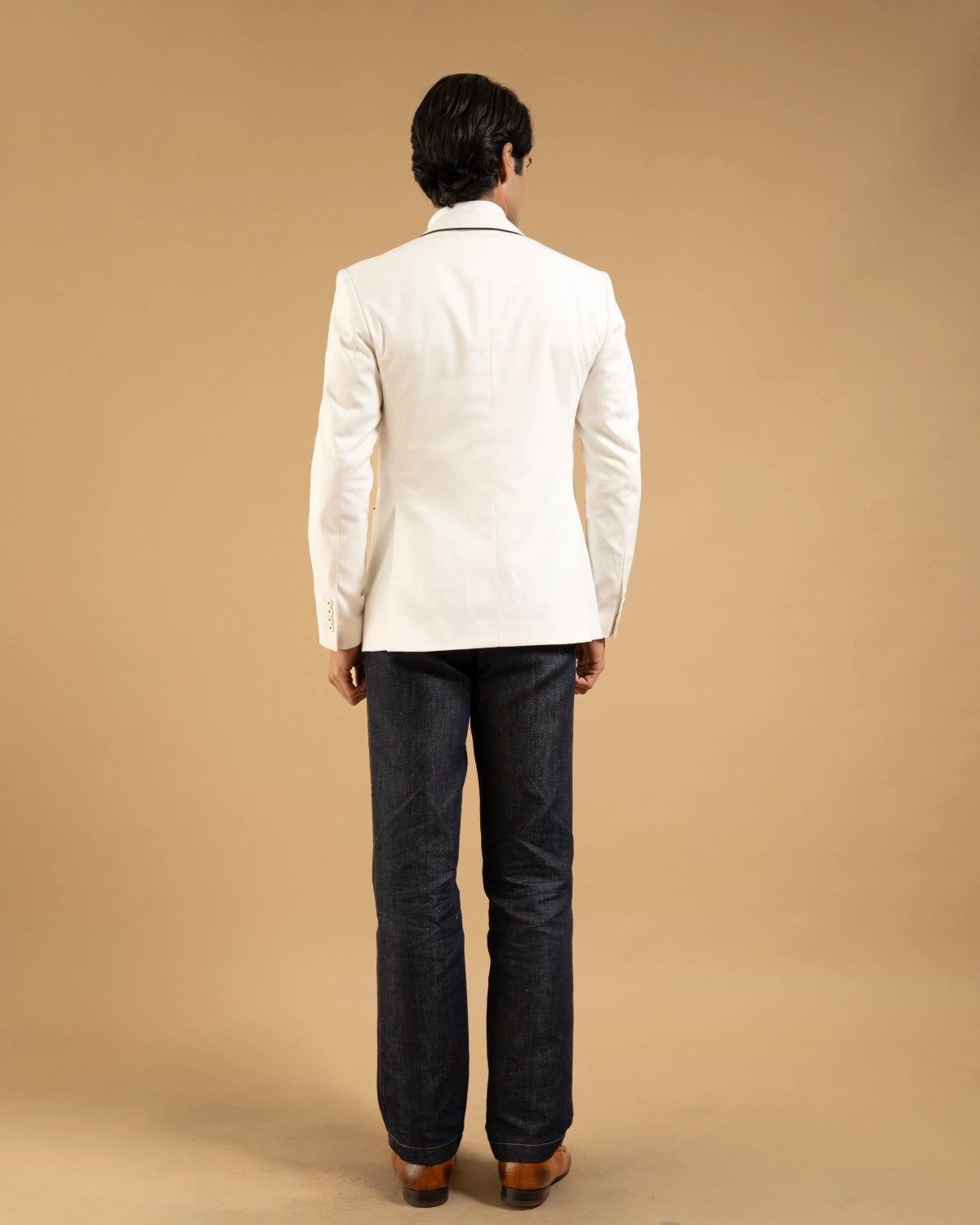 White Cotton Contrast Trim Crest Blazer Gargee