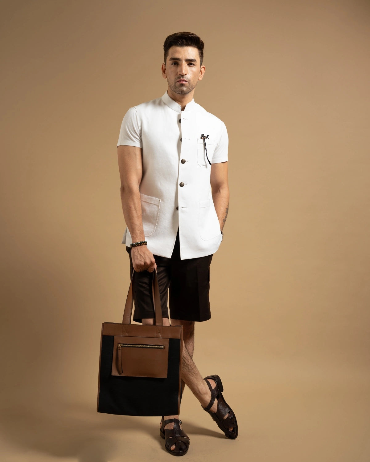 White Linen Patch Pocket Down-Vest Gargee