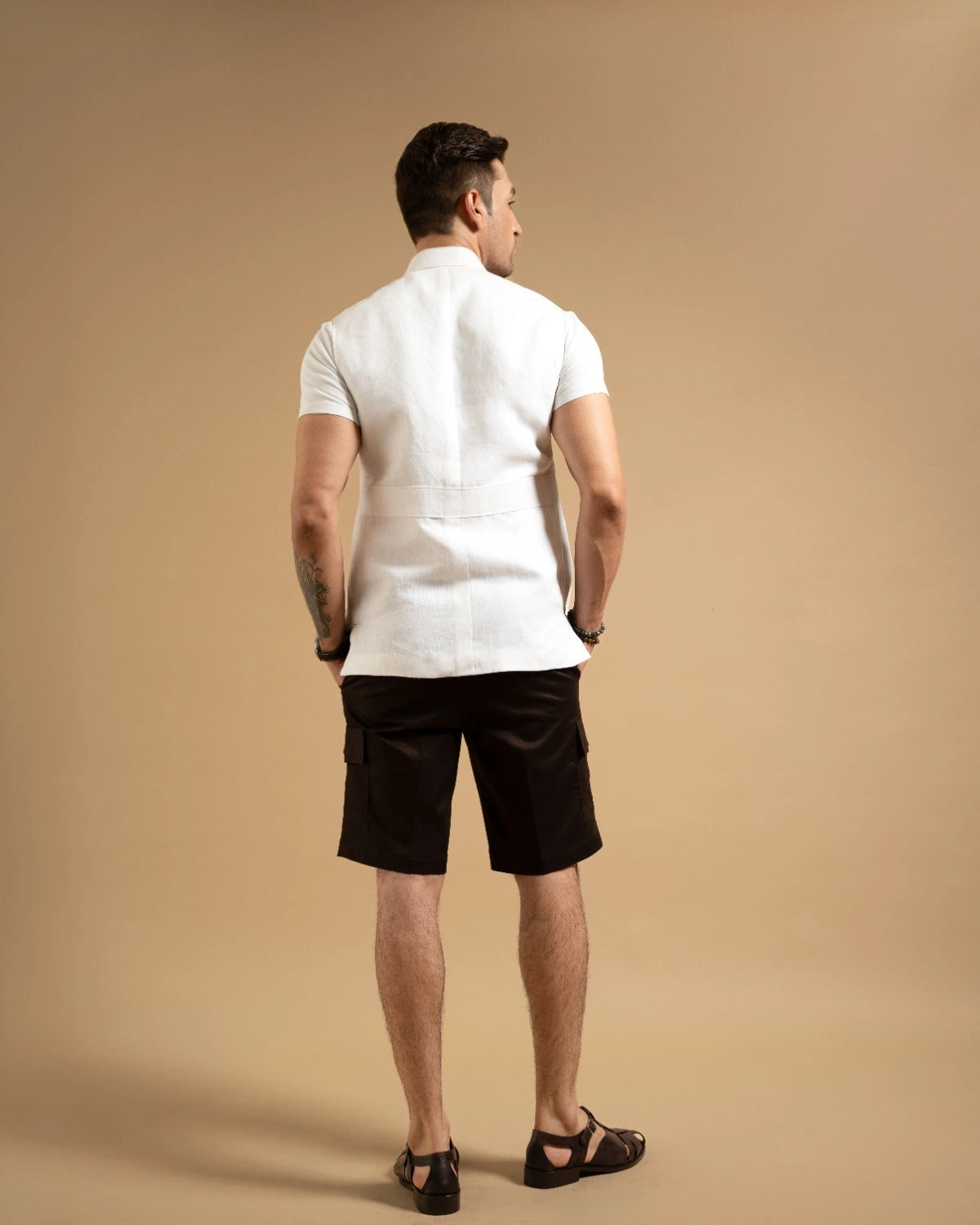 White Linen Patch Pocket Down-Vest Gargee