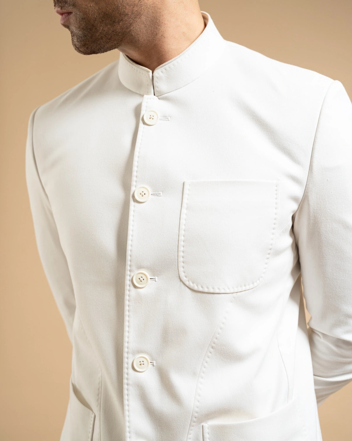 White Linen Structured Bandhgala Gargee