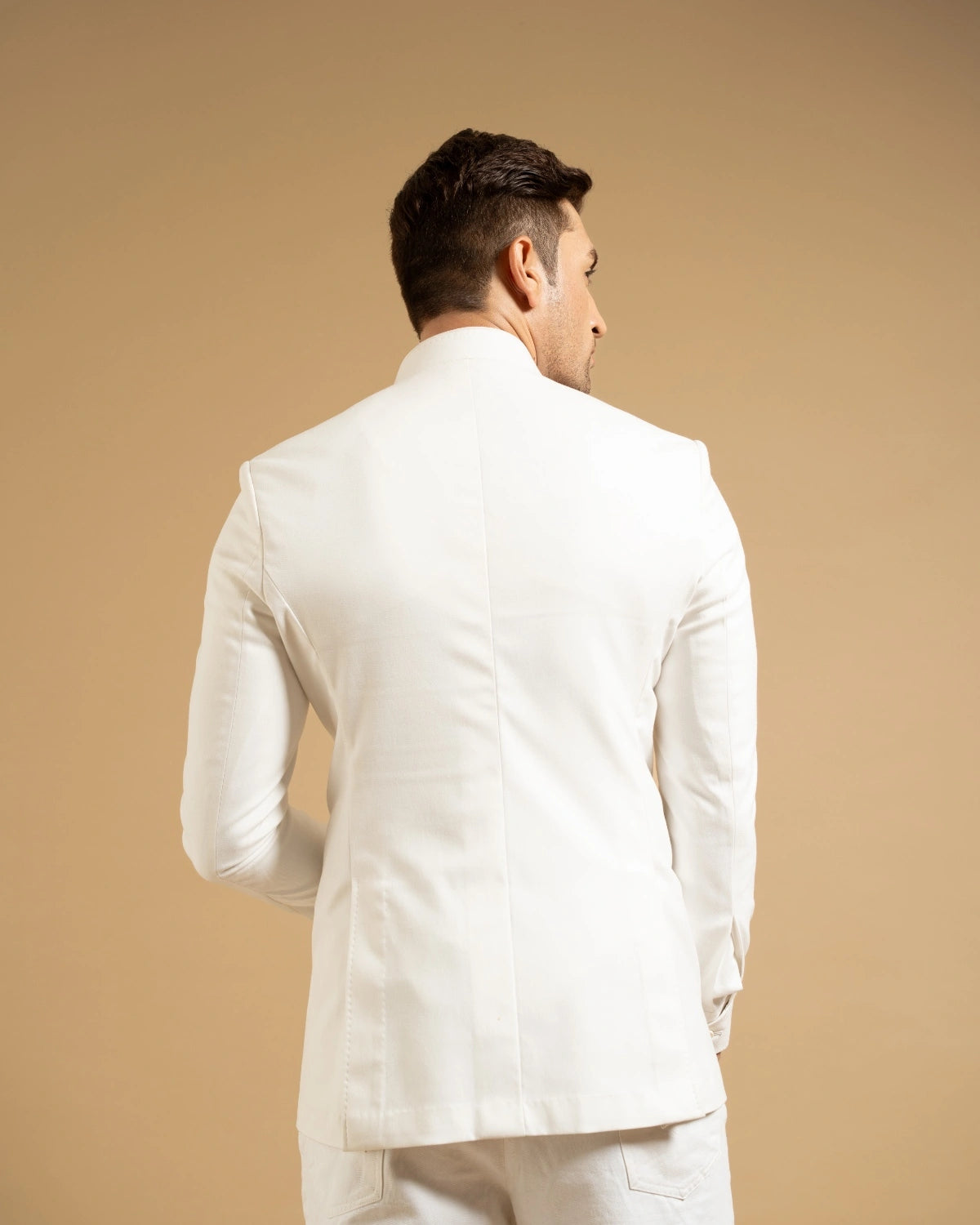 White Linen Structured Bandhgala Gargee