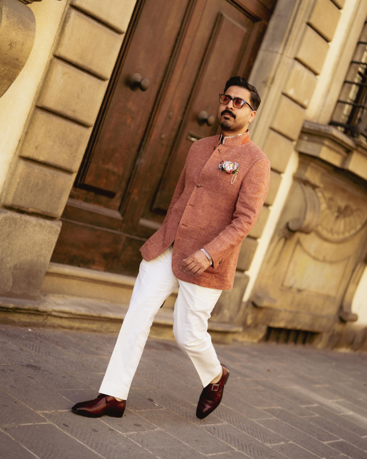 Terracotta Linen Bandhgala Jacket Gargee