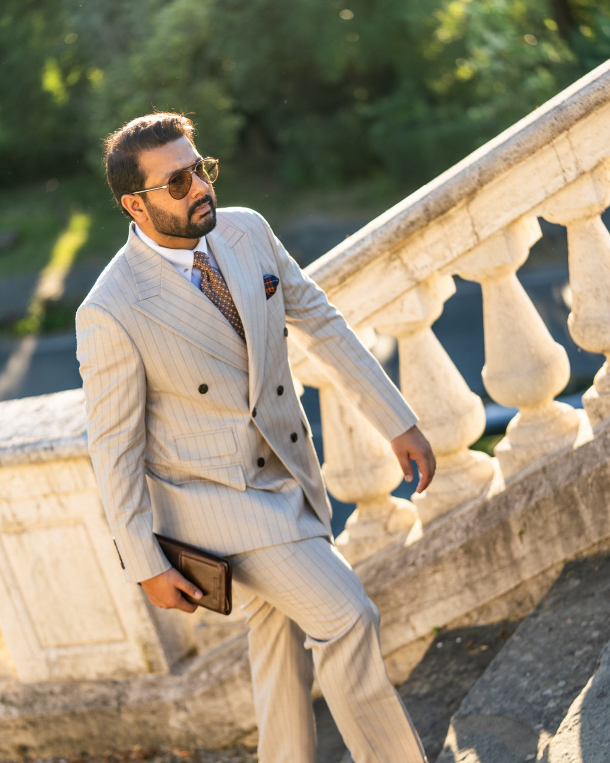 Ivory Pinstripe Double-Breasted Suit Gargee
